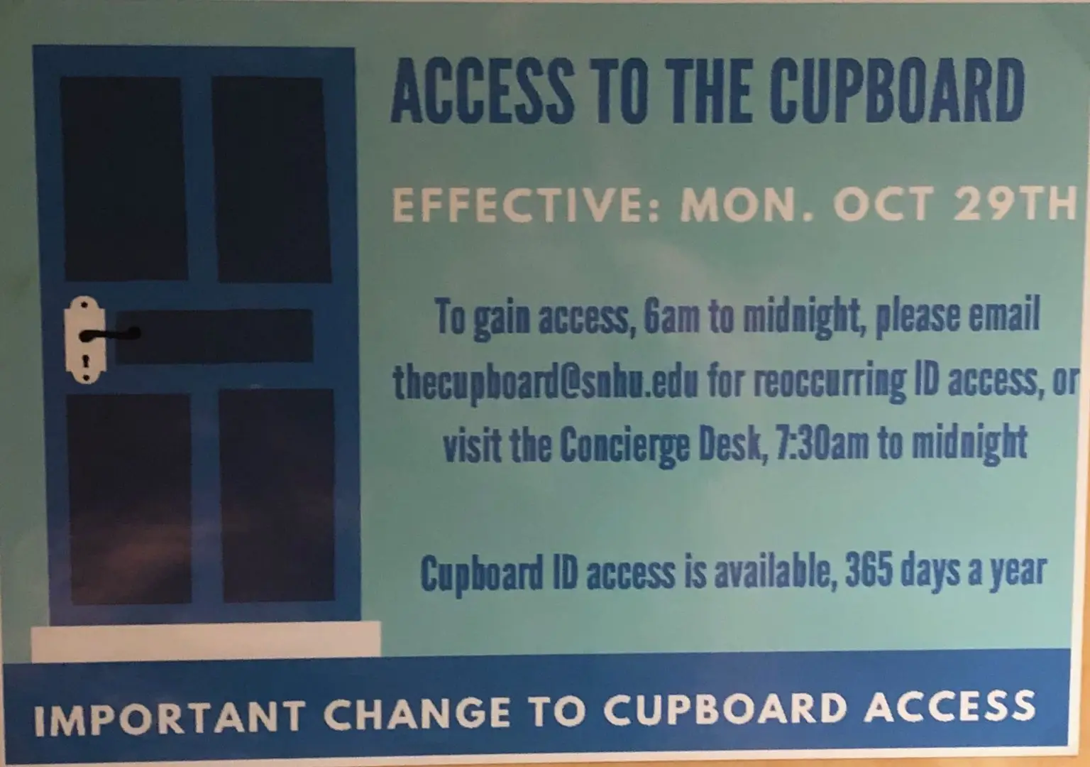 SNHU Cupboard Changes Access Policy